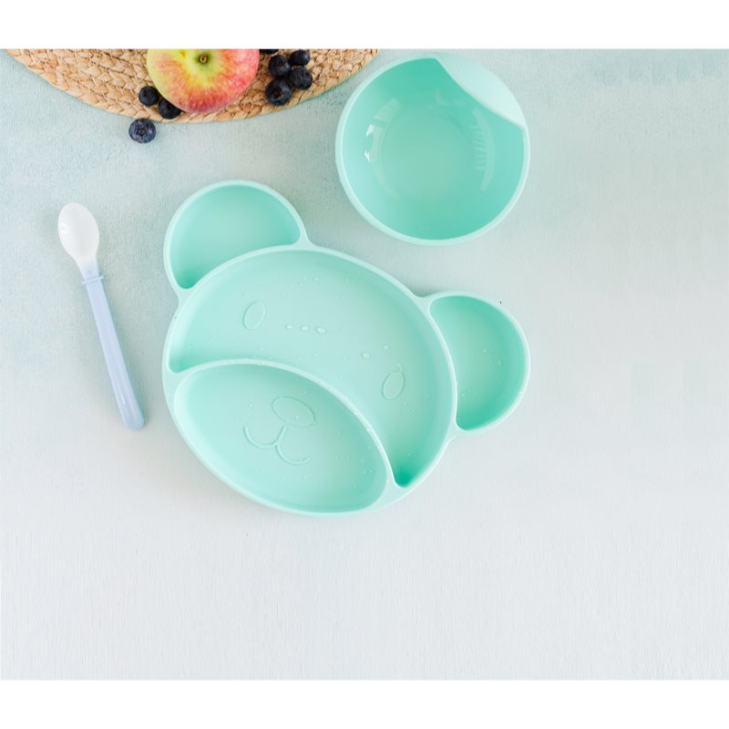 Canpol babies Suction plate Bear разделена чиния с вендуза Turquoise 500 мл. на ниска цена
