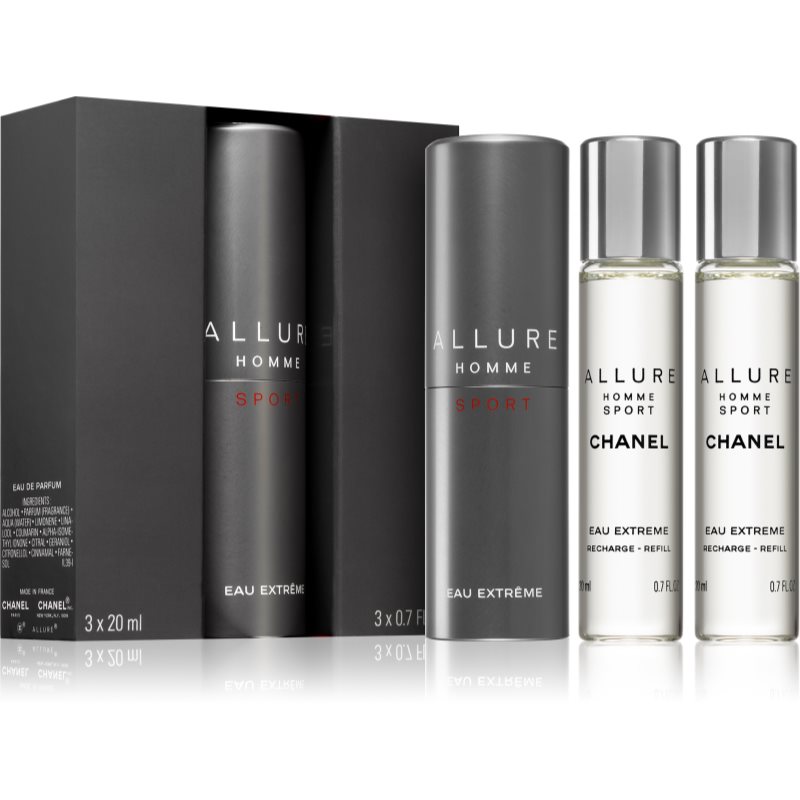 Chanel Allure Homme Sport Eau Extreme парфюмна вода (1 бр. зареждащ се + 2 бр. пълнеж) за мъже 3x20 мл.