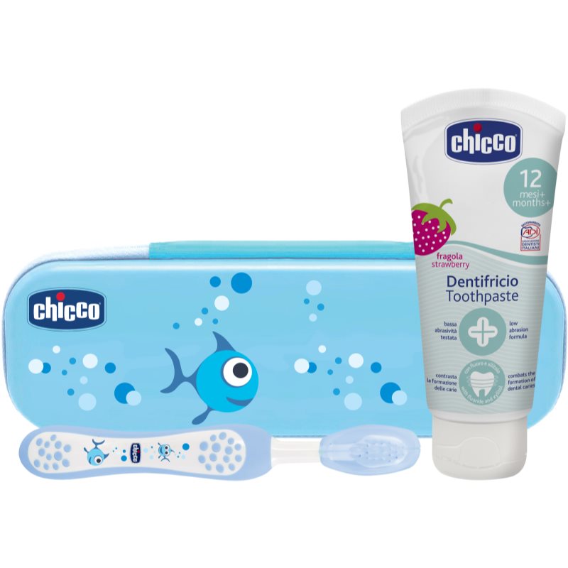 Chicco Always Smiling Blue Комплект за дентална грижа за деца Strawberry