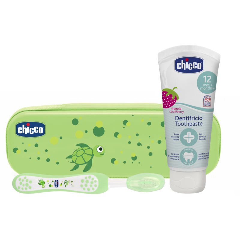 Chicco Always Smiling Green Комплект за дентална грижа за деца Strawberry