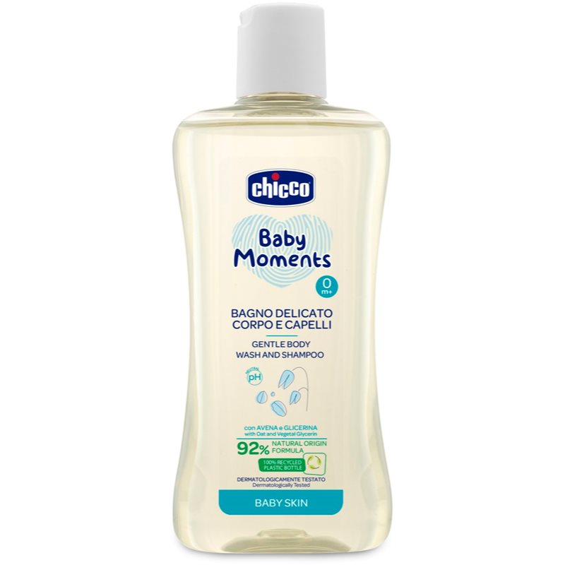 Chicco Baby Moments нежен детски шампоан за коса и тяло 200 мл.