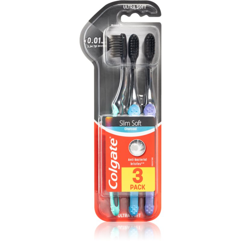 Colgate Slim Soft Active четки за зъби с активен въглен soft 3 бр.