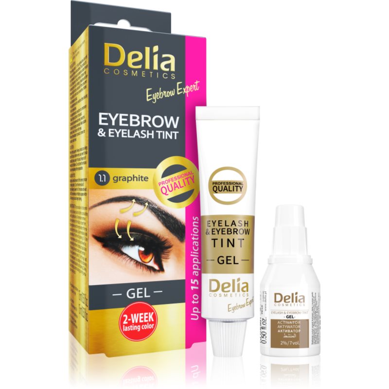Delia Cosmetics Eyebrow Expert боя за вежди и мигли с апликатор цвят 1.1. Graphite 2 x 15 мл.