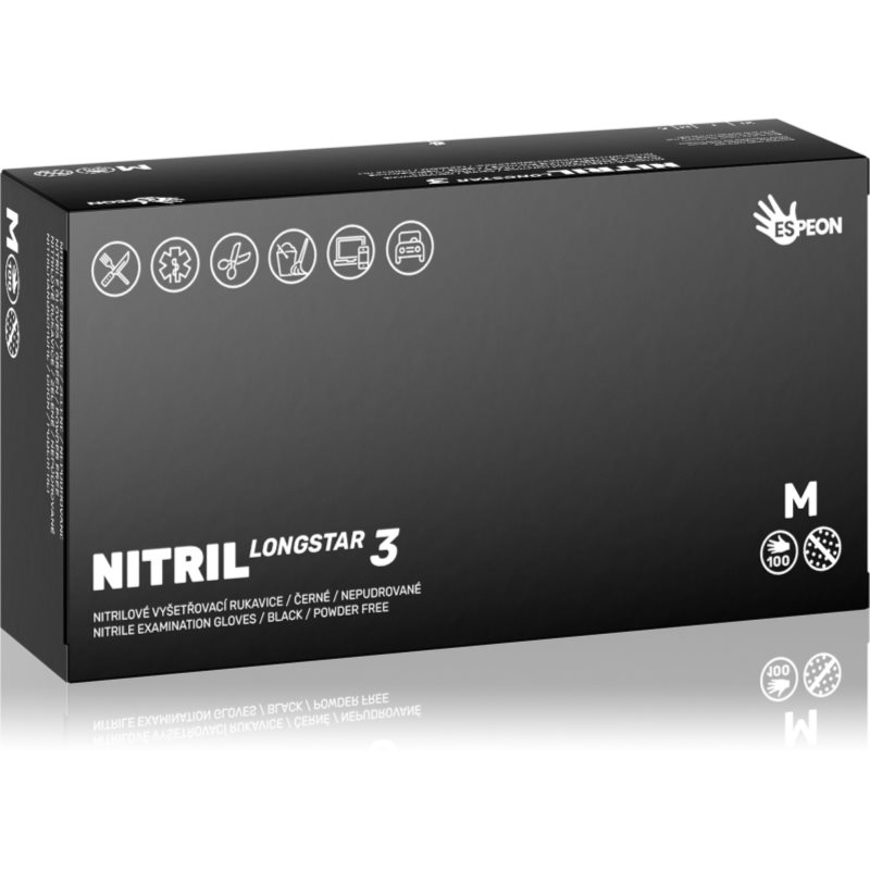 Espeon Nitril Longstar3 Black нитрилни ръкавици без пудра размер M 2x50 бр.