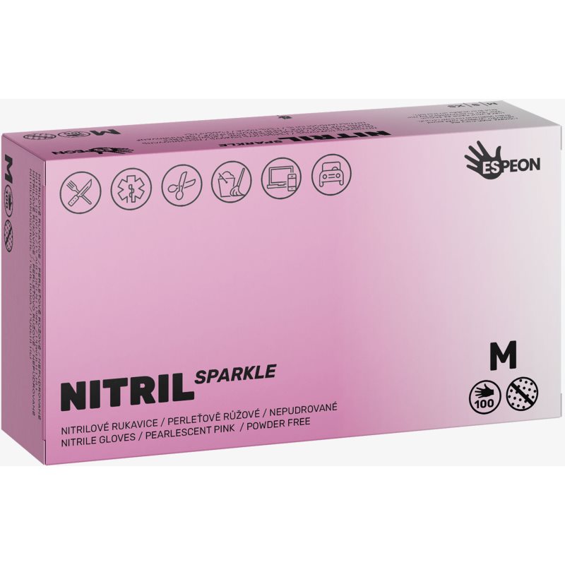 Espeon Nitril Sparkle Pearlescent Pink нитрилни ръкавици без пудра размер M 2x50 бр.
