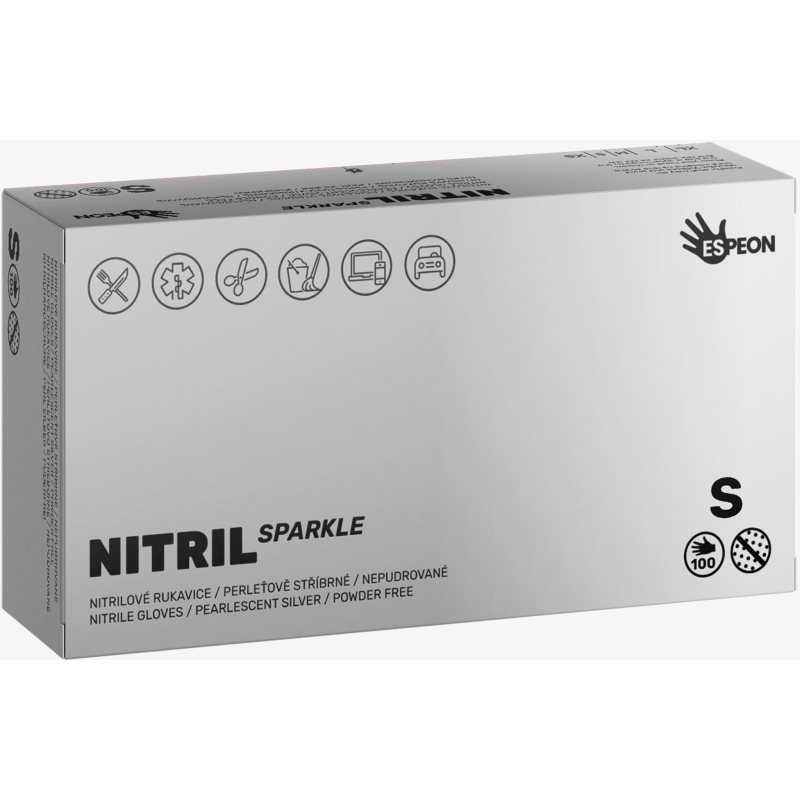 Espeon Nitril Sparkle Pearlescent Silver нитрилни ръкавици без пудра размер S 2x50 бр. на ниска цена