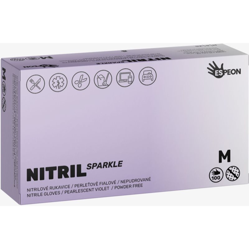 Espeon Nitril Sparkle Pearlescent Violet нитрилни ръкавици без пудра размер M 2x50 бр.