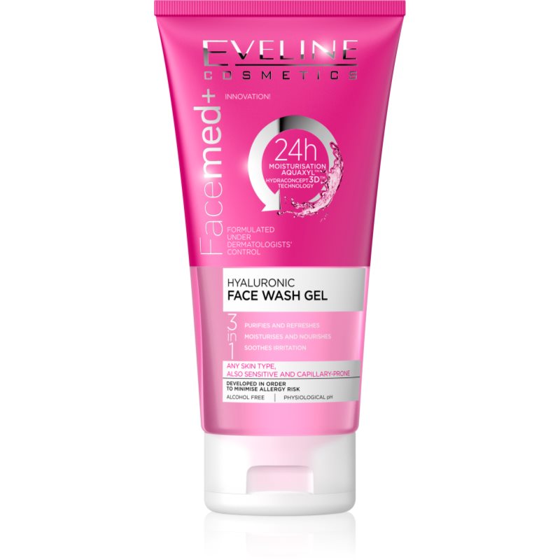 Eveline Cosmetics FaceMed+ почистващ гел 3 в 1 с хиалуронова киселина 150 мл.
