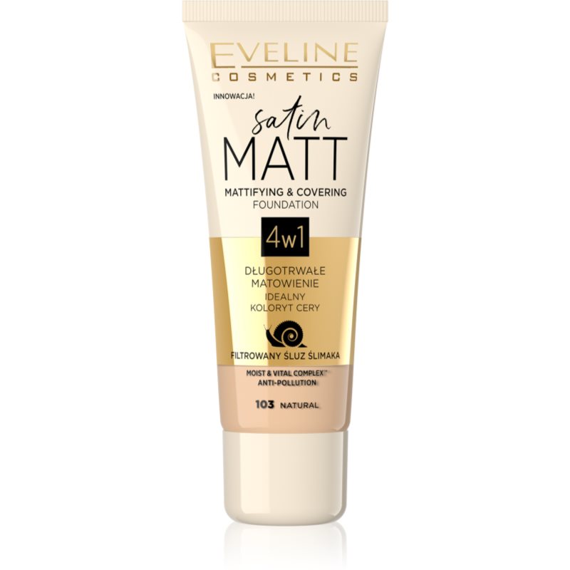 Eveline Cosmetics Satin Matt матиращ фон дьо тен с екстракт от охлюв цвят 103 Natural 30 мл. на ниска цена