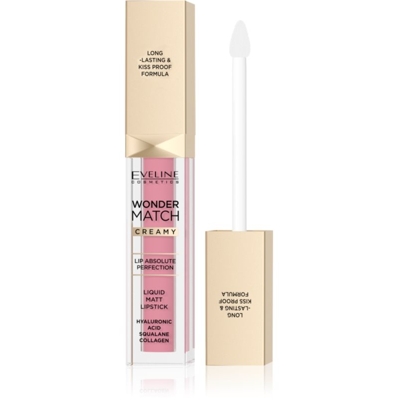 Eveline Cosmetics Wonder Match дълготрайно матово течно червило с хиалуронова киселина цвят 01 Angel Rose 6