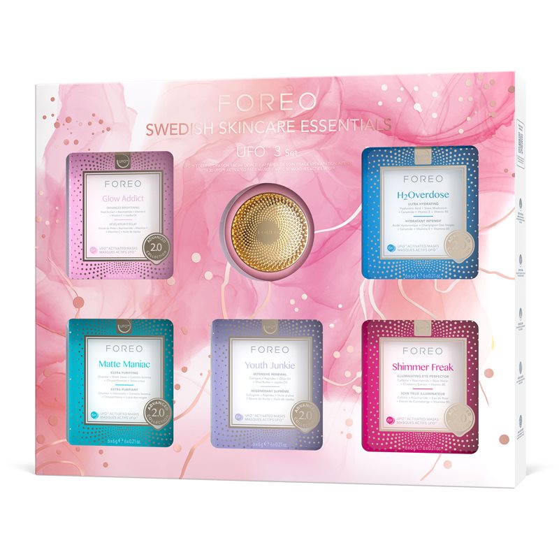 FOREO Swedish Skincare Essentials UFO™ 3 Set комплект за изглаждане и хидратация на лицето на ниска цена