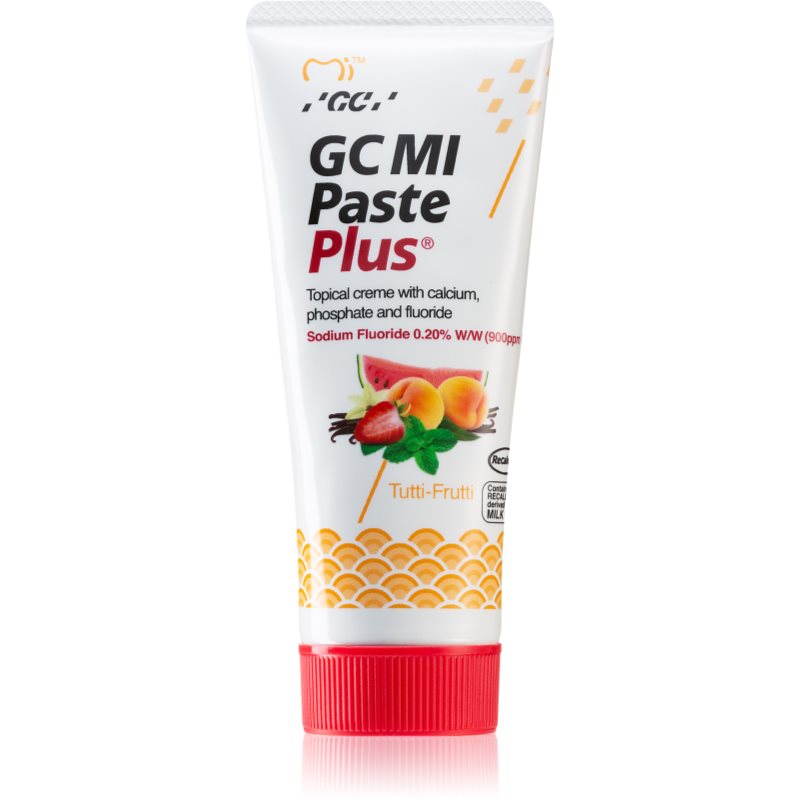 GC MI Paste Plus реминализиращ защитен крем за чувствителни зъби с флуорид вкус Tutti Frutti 35 мл.