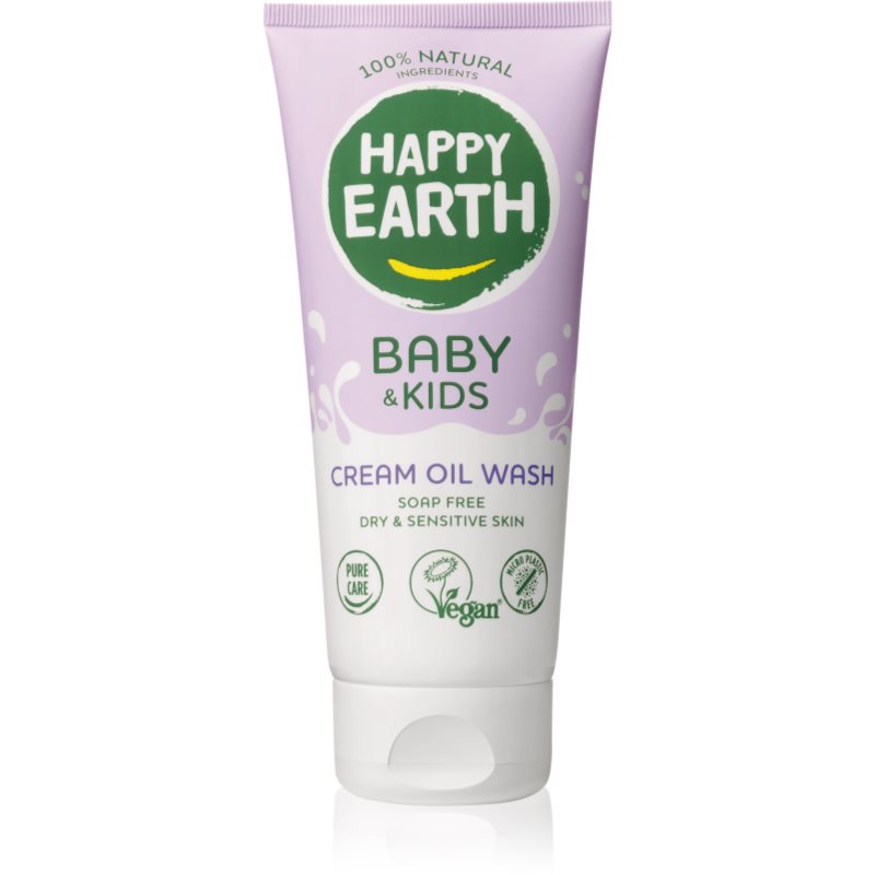 Happy Earth 100% Natural Cream Oil Wash for Baby & Kids почистващо олио за суха и чувствителна кожа 200 мл.