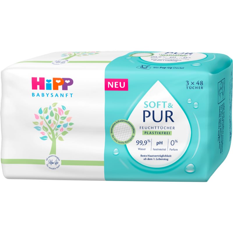 Hipp Soft & Pur мокри почистващи кърпички за деца от раждането им 3x48 бр.