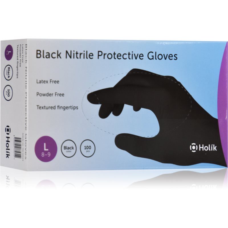 Holík Nitril Black нитрилни защитни ръкавици без пудра размер L 2x50 бр.