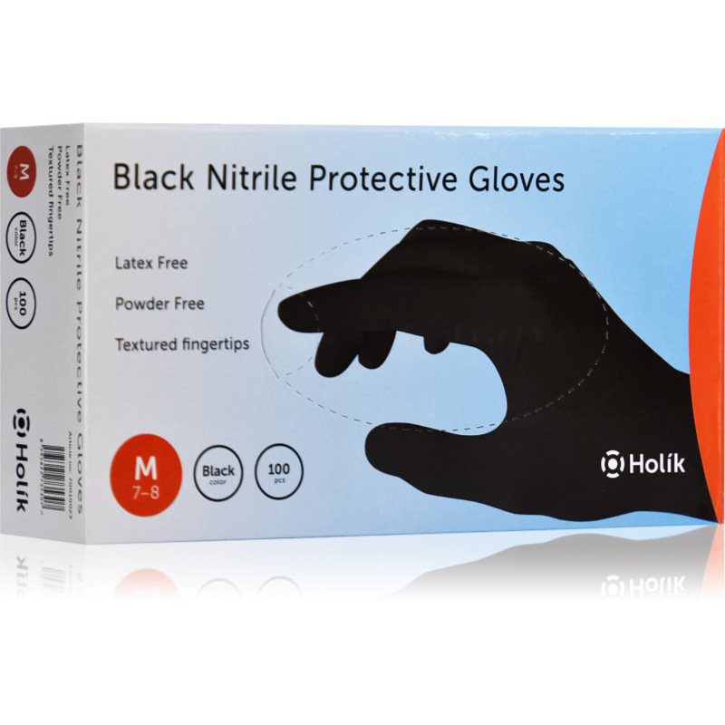 Holík Nitril Black нитрилни защитни ръкавици без пудра размер M 2x50 бр.
