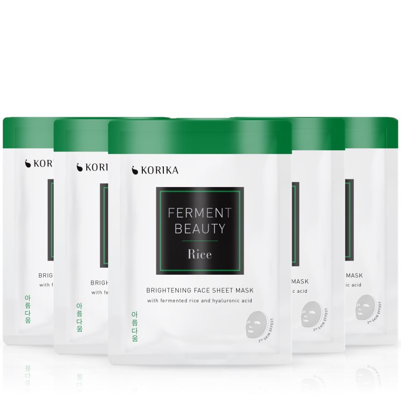 KORIKA FermentBeauty Set of 5 Brightening Face Sheet Masks with Fermented Rice and Hyaluronic Acid комплект маски за лице на намалена цена