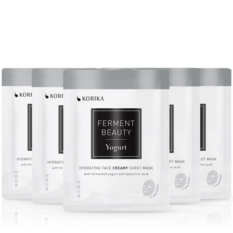KORIKA FermentBeauty Set of 5 Hydrating Face Sheet Masks with Fermented Yogurt and Hyaluronic Acid комплект маски за лице на намалена цена