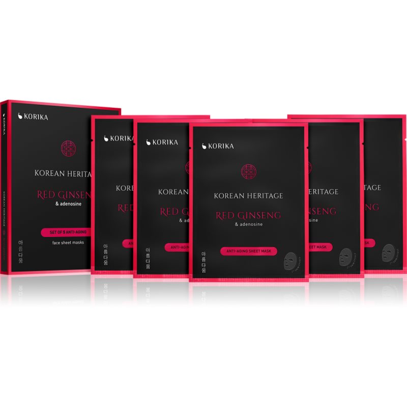 KORIKA Korean Heritage Red Ginseng & Adenosine Anti-aging Sheet Mask комплект маски за лице на намалена цена против стареене и за стягане на кожата