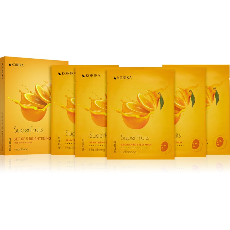 KORIKA SuperFruits Hallabong - Set of 5 Brightening Face Sheet Masks комплект маски за лице на намалена цена за озаряване на лицето Hallabong на ниска цена