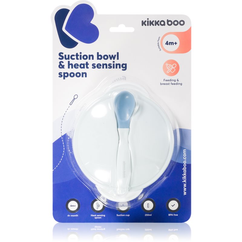 Kikkaboo Suction Bowl & Heat Sensing Spoon сет за хранене 4 m+ Blue 2 бр.