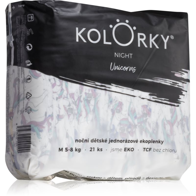 Kolorky Night Unicorn еднократни ЕКО пелени за цялостна защита през нощта размер М 5-8 Kg 21 бр.