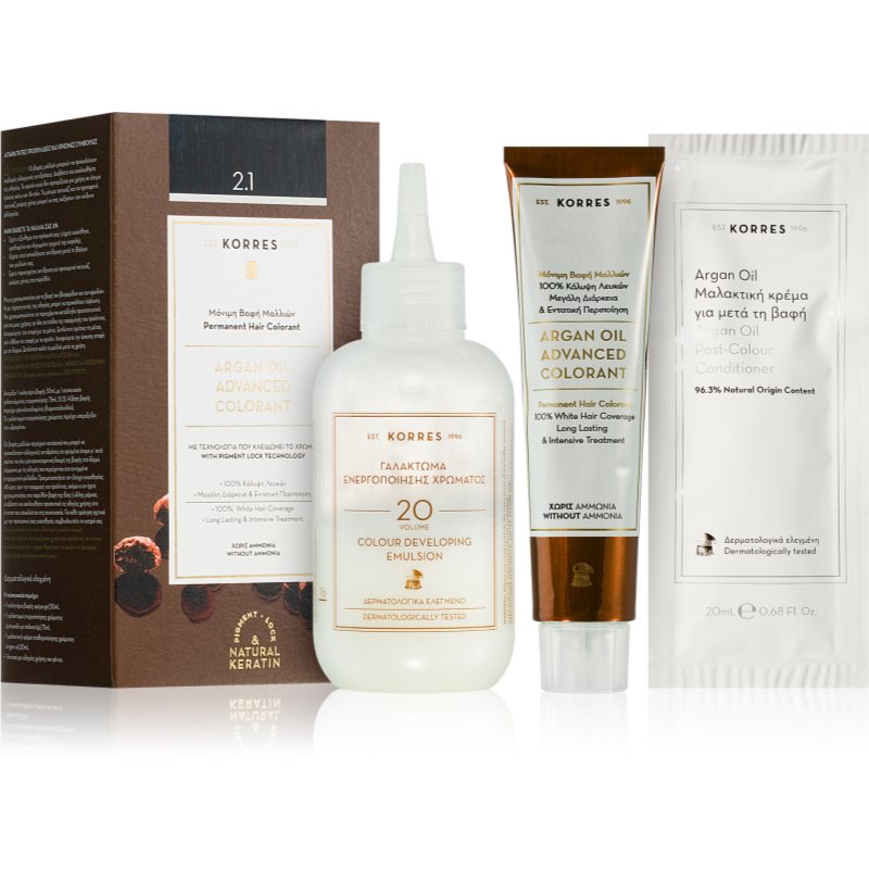 Korres Argan Oil перманентната боя за коса с арганово масло цвят 2.1 Blue Black 50 мл.