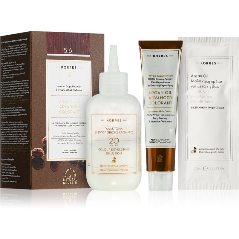 Korres Argan Oil перманентната боя за коса с арганово масло цвят 5.6 Red Light Brown 50 мл.