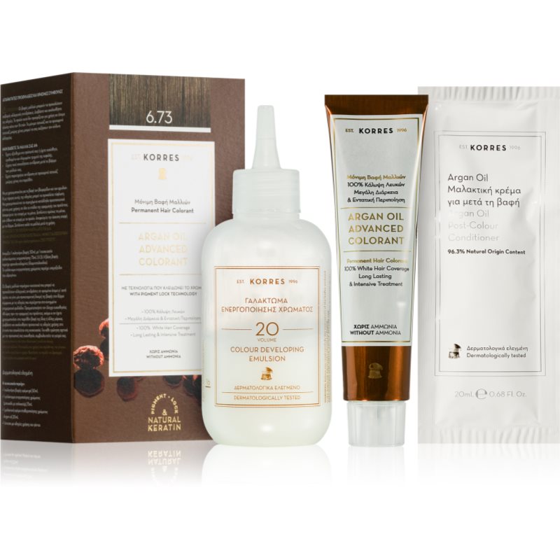 Korres Argan Oil перманентната боя за коса с арганово масло цвят 6.73 Golden Cocoa 50 мл.