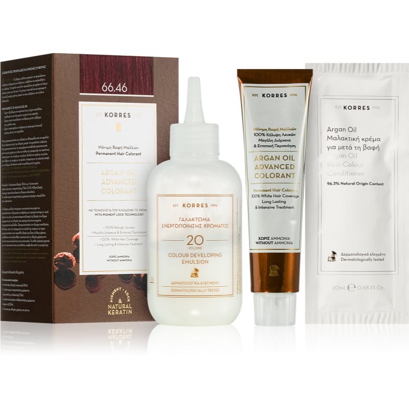 Korres Argan Oil перманентната боя за коса с арганово масло цвят 66.46 Intense Burgundy Red 50 мл.