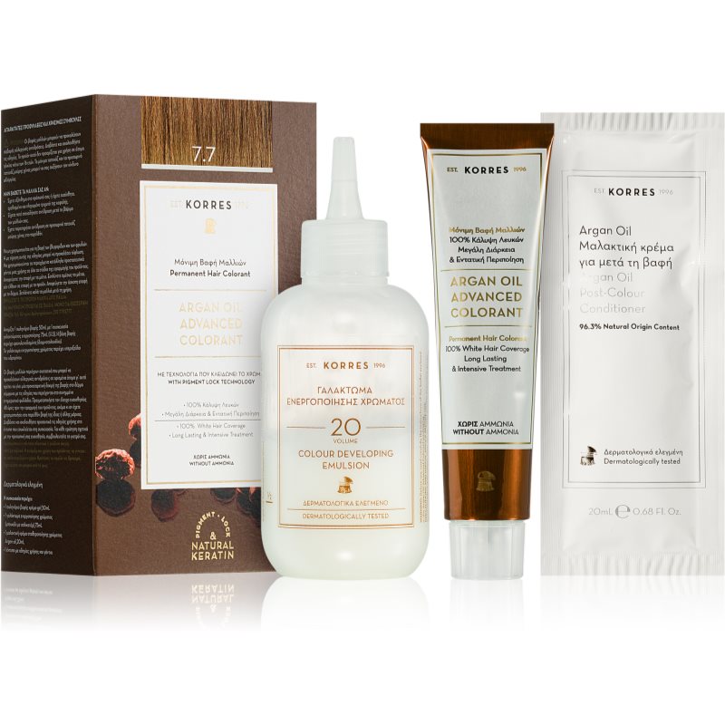 Korres Argan Oil перманентната боя за коса с арганово масло цвят 7.7 Mocha 50 мл.