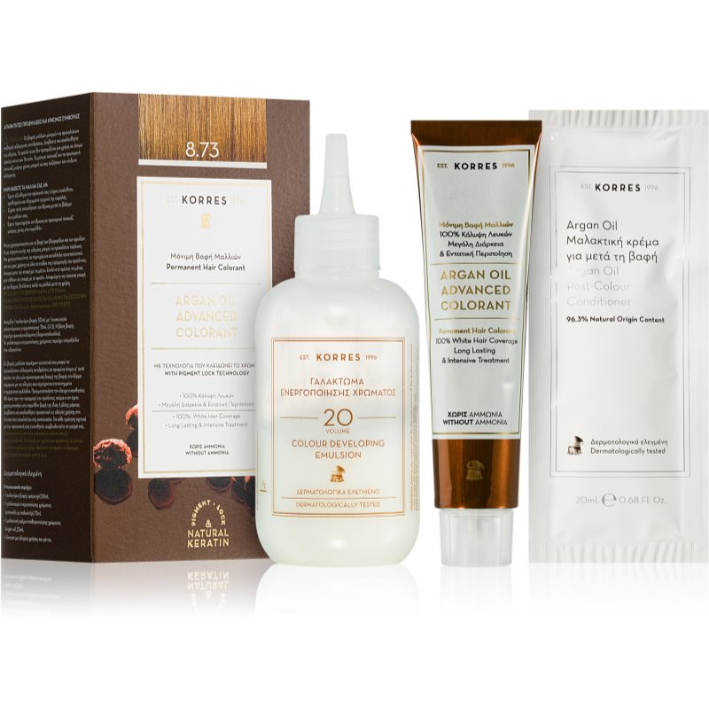 Korres Argan Oil перманентната боя за коса с арганово масло цвят 8.73 Golden Caramel 50 мл. на ниска цена