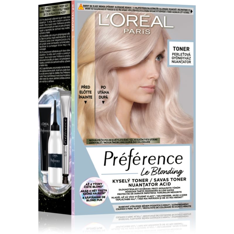 L’Oréal Paris Préférence Le Blonding Toner киселинен тоник неутрализиращ кафеникавите оттенъци цвят 02 Pearl Blonde 1 бр. на ниска цена