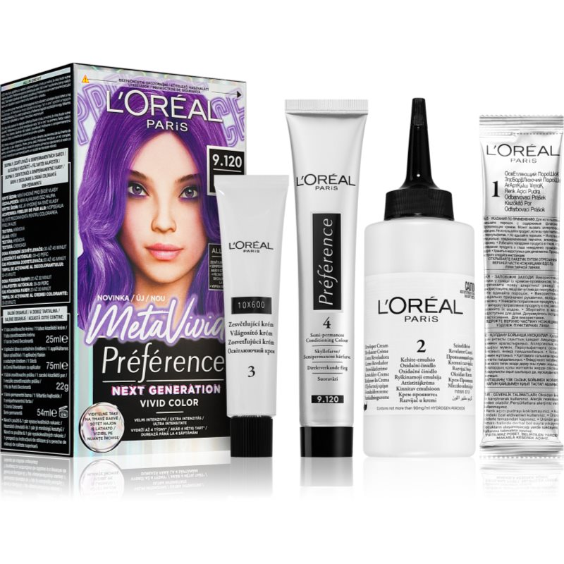 L’Oréal Paris Préférence Meta Vivids полу-перманента боя за коса цвят 9.120 Meta Lilac 1 бр.