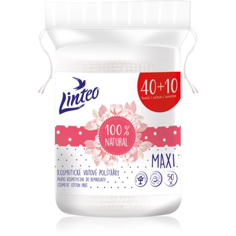 Linteo Natural Cotton Pads тампони за почистване на грим Maxi 40 + 10ks 50 бр.