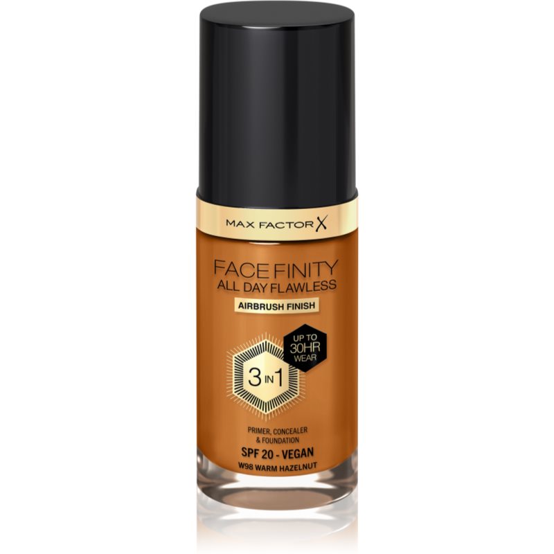 Max Factor Facefinity All Day Flawless дълготраен фон дьо тен SPF 20 цвят 98 Warm Hazelnut 30 мл.