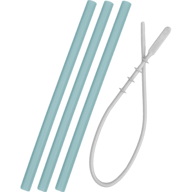 Minikoioi Flexi Straw with Cleaning Brush силиконова сламка с четка Aqua Green 3 бр.