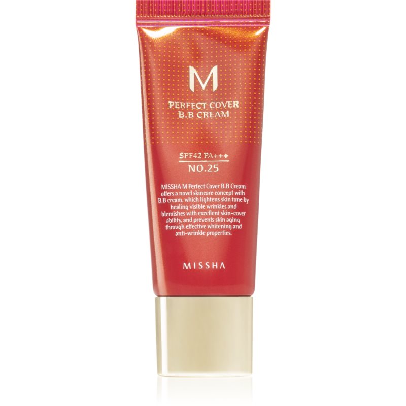 Missha M Perfect Cover ВВ крем с висока UV защита малка опаковка цвят No. 25 Warm Beige SPF 42/PA+++ 20 мл.