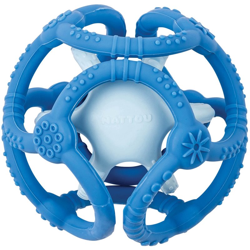 NATTOU Teether Silicone Ball 2 in 1 гризалка Blue 4 m+ 2 бр.