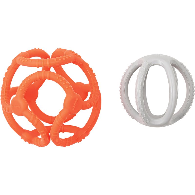 NATTOU Teether Silicone Ball 2 in 1 гризалка Orange / Grey 4 m+ 2 бр.