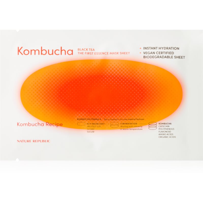 NATURE REPUBLIC Kombucha Black Tea The First Essence Mask Sheet озаряваща хидратираща маска за чувствителна и суха кожа 25 мл.