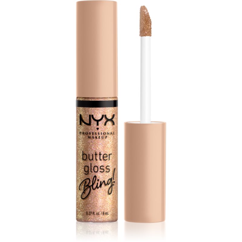 NYX Professional Makeup Butter Gloss Bling блясък за устни с блестящи частици цвят 01 Bring The Bling 8 мл.