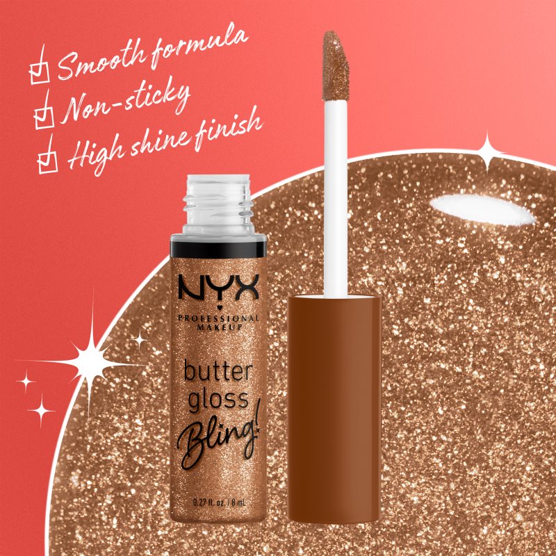 NYX Professional Makeup Butter Gloss Bling блясък за устни с блестящи частици цвят 04 Pay Me In Gold 8 мл. на ниска цена