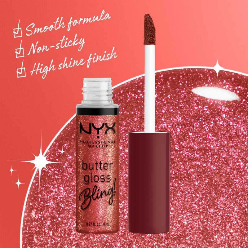 NYX Professional Makeup Butter Gloss Bling блясък за устни с блестящи частици цвят 07 Big Spender 8 мл. на ниска цена