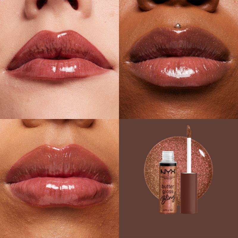 NYX Professional Makeup Butter Gloss Bling блясък за устни с блестящи частици цвят 08 HU$TLA 8 мл. на ниска цена