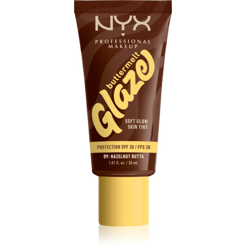 NYX Professional Makeup Buttermelt Glaze озаряващ тониращ флуид SPF 30 цвят 09 Hazelnut Butta мл.