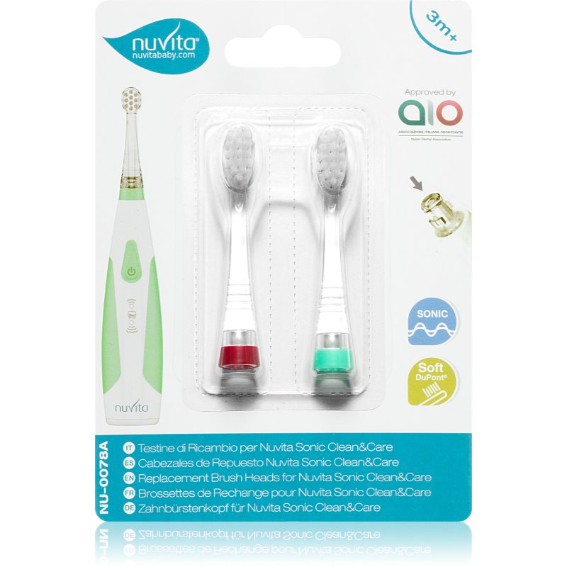 Nuvita Sonic Clean&Care Replacement Brush Heads резервни накрайници за сонична четка за зъби с батерии за бебета Sonic Clean&Care Medium Red/Green 2 б
