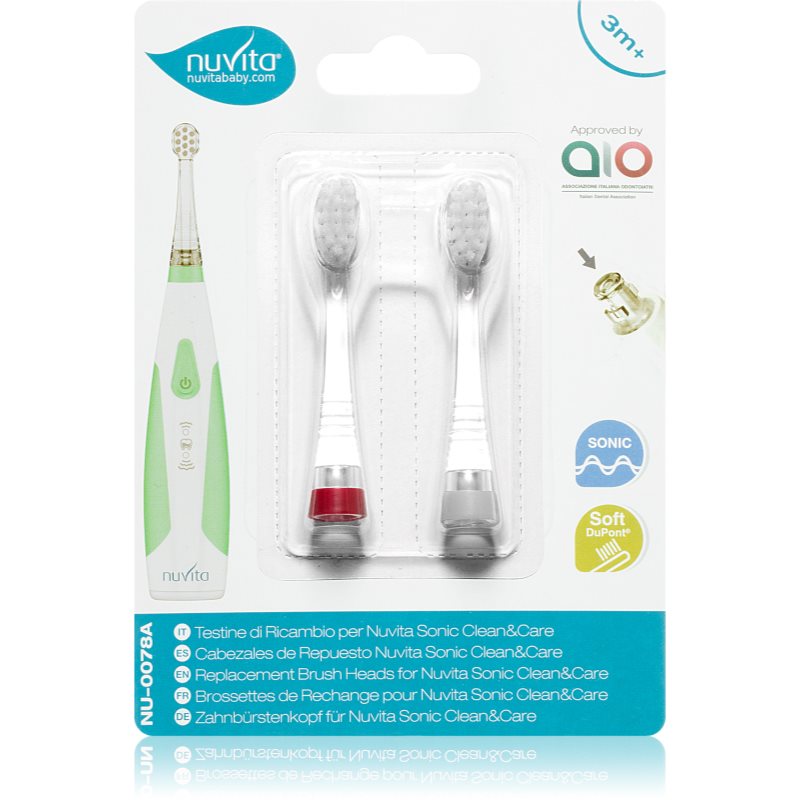 Nuvita Sonic Clean&Care Replacement Brush Heads резервни накрайници за сонична четка за зъби с батерии за бебета Sonic Clean&Care Medium Red/White 2 б