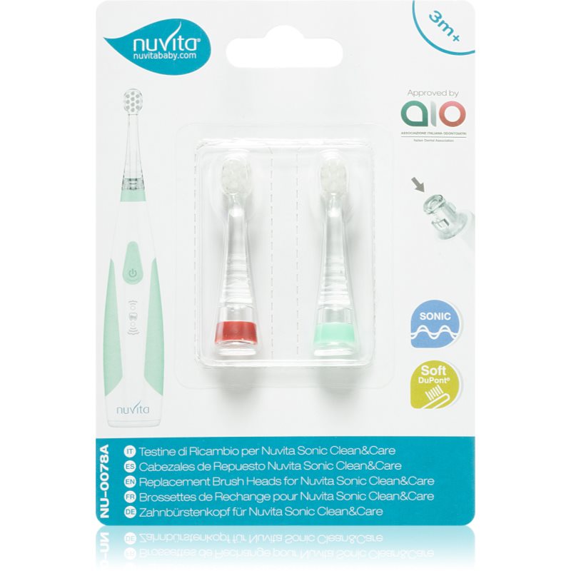 Nuvita Sonic Clean&Care Replacement Brush Heads резервни накрайници за сонична четка за зъби с батерии за бебета Sonic Clean&Care Small Red/Green 3 m+