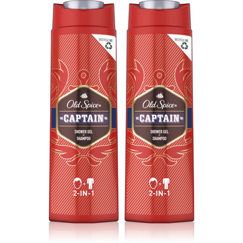 Old Spice Captain душ гел и шампоан 2 в 1 2x400 мл. на ниска цена